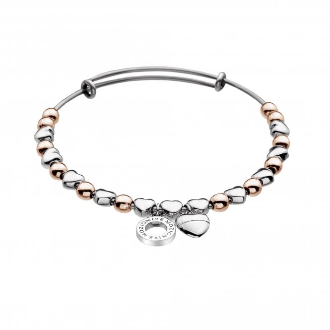  Rose Gold and Silver Plate Heart Bangle