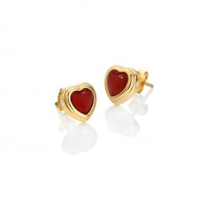 HD X Golden Edit Heart Stud Earrings - Red Agate