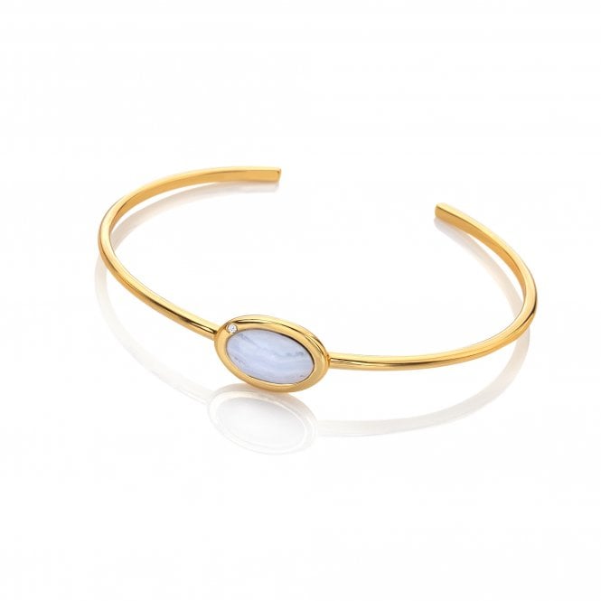 HD X Golden Edit Horizontal Oval Bangle - Blue Lace Agate