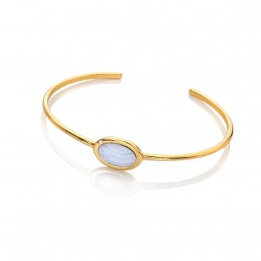 HD X Golden Edit Horizontal Oval Bangle - Blue Lace Agate