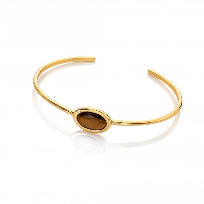 HD X Golden Edit Horizontal Oval Bangle - Tigers Eye