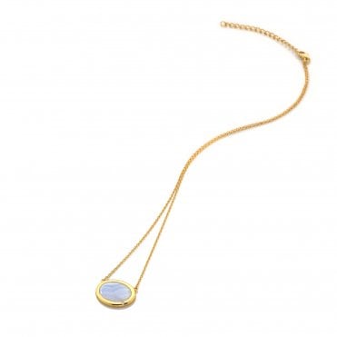 HD X Golden Edit Horizontal Oval Necklace - Blue Lace Agate