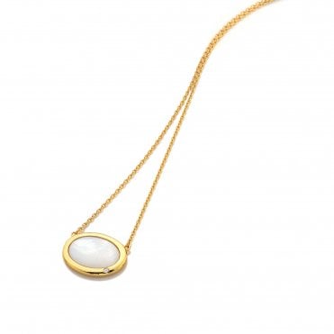 HD X Golden Edit Horizontal Oval Necklace - Mother of Pearl