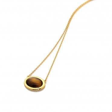 HD X Golden Edit Horizontal Oval Necklace - Tigers Eye