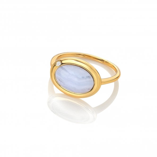 HD X Golden Edit Horizontal Oval Ring - Blue Lace Agate