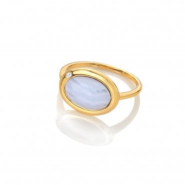 HD X Golden Edit Horizontal Oval Ring - Blue Lace Agate
