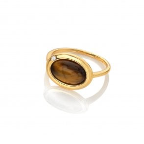 HD X Golden Edit Horizontal Oval Ring - Tigers Eye