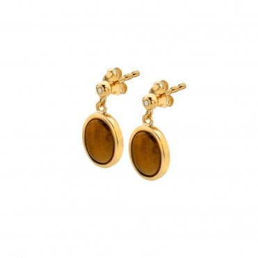 HD X Golden Edit Oval Earrings - Tigers Eye