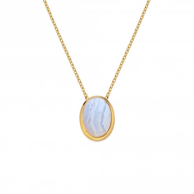 HD X Golden Edit Oval Necklace - Blue Lace Agate