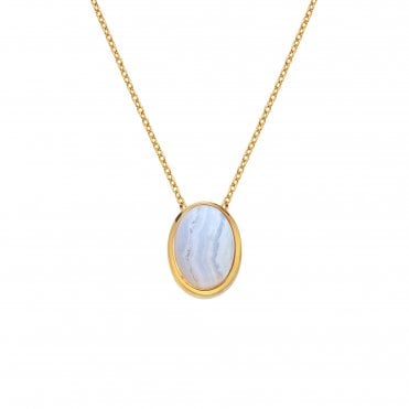 HD X Golden Edit Oval Necklace - Blue Lace Agate