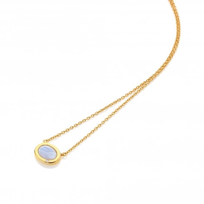 HD X Golden Edit Oval Necklace - Blue Lace Agate