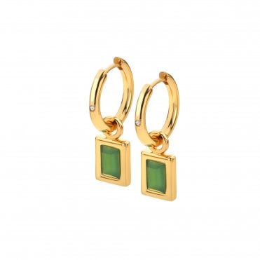 HD X Golden Edit Rectangle Earrings - Green Chalcedony
