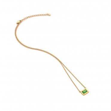 HD X Golden Edit Rectangle Necklace - Green Chalcedony