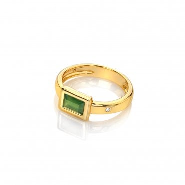 HD X Golden Edit Rectangle Ring - Green Chalcedony