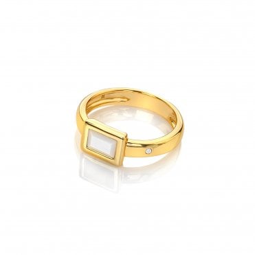 HD X Golden Edit Rectangle Ring - Mother of Pearl