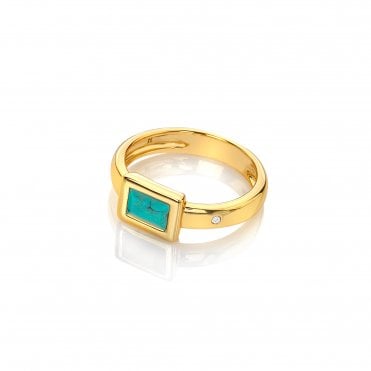 HD X Golden Edit Rectangle Ring - Turquoise
