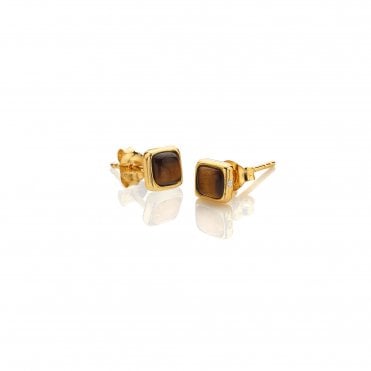 HD X Golden Edit Square Earrings - Tigers Eye