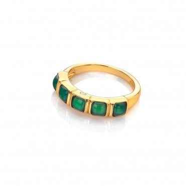 HD X Golden Edit Square Ring - Green Agate