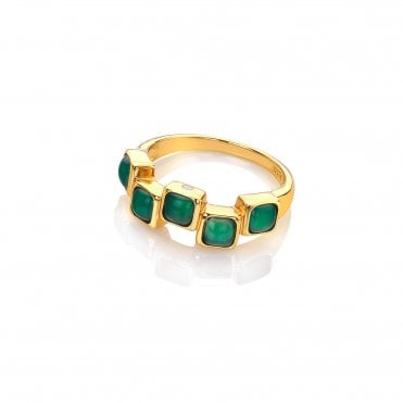 HD X Golden Edit Square Stepped Ring - Green Agate