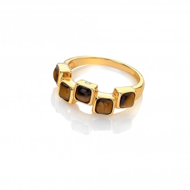 HD X Golden Edit Square Stepped Ring - Tigers Eye