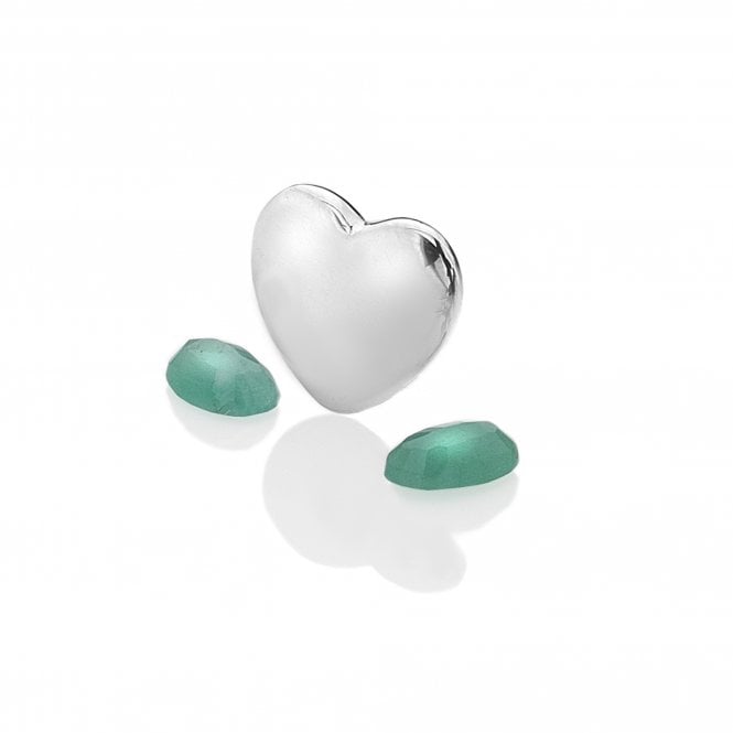 May - Sterling Silver Heart with Emerald Cabochons