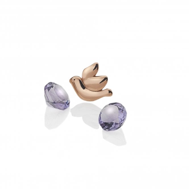 Rose Gold Plated Sterling Silver Dove with Amethyst Cabochons