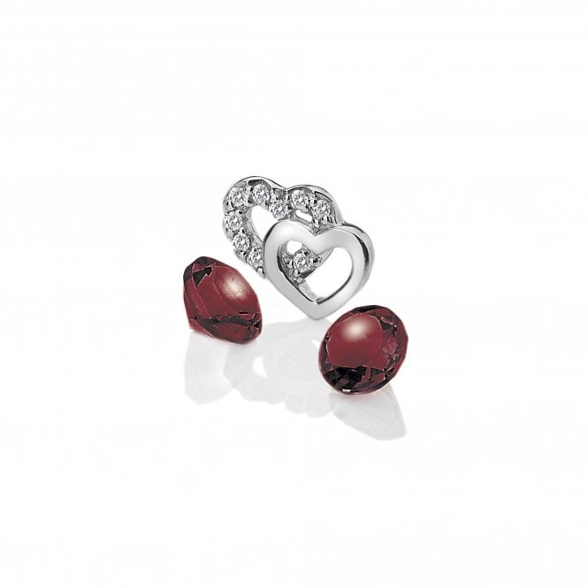 Sterling Silver Double Heart with Garnet Cabochons