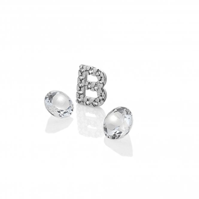 Sterling Silver Letter B with White Topaz Cabochons