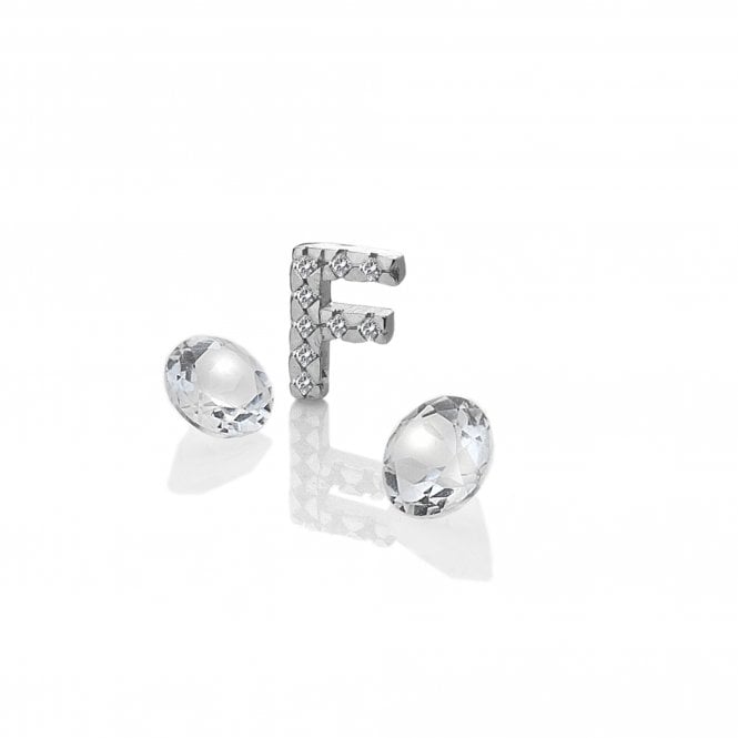 Sterling Silver Letter 'F' with White Topaz Cabochons