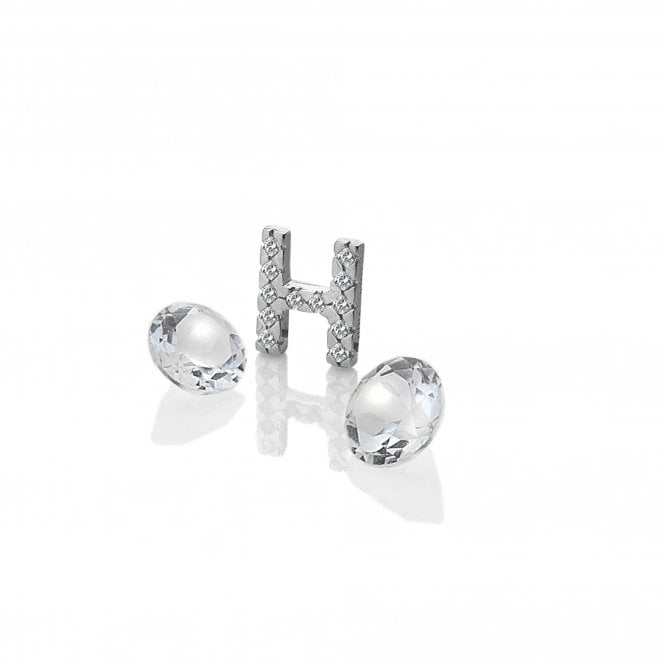 Sterling Silver Letter 'H' with White Topaz Cabochons