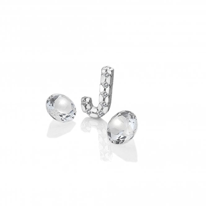 Sterling Silver Letter 'J' with White Topaz Cabochons