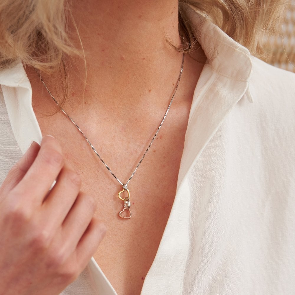 thumbnail image 2 of Rose Gold Tone Stainless Steel 3 Hearts Pendant Necklace - Women's Wedding Party Jewelry Gift 2 of 5